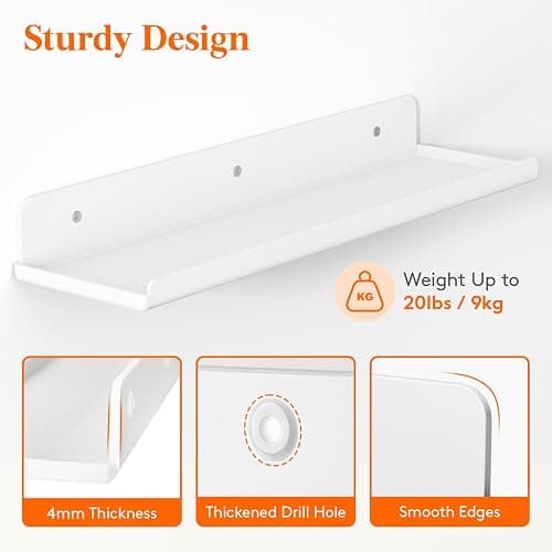 Lifewit Floating Shelves for Wall, 4 Pack White Plastic Shelf 38.1cm Room Decor for Bookcase/Vinyl Record Display/Photo/Picture in Bedroom, Living Room, Bathroom, Kitchen Storage and Organization thumbnail 4