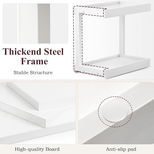 MARTY 2 Tier 15.75"x8.9" Large Countertop Shelf Organizer Spice Rack, Coffee Station Organizer for Mugs Cups, Wooden Shelf Desktop Storage Organizer for Kitchen Bathroom Home Office (White) thumbnail 7