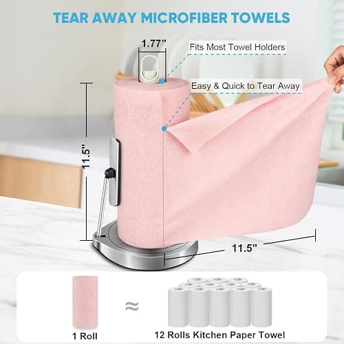 AIDEA Microfiber Cleaning Cloth Roll, 75PK, Tear Away Reusable Paper Towels, Pink Towels Lint Free Rags for House, Kitchen, Car Cleaning Supplies, 11.5"×11.5" thumbnail 2