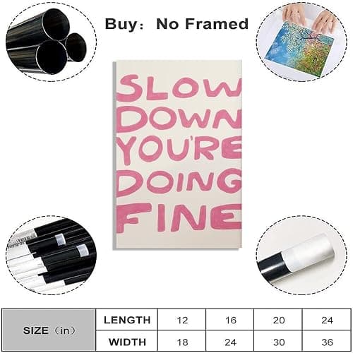 Pink Canvas Wall Art Daily Reminder Positive Affirmations Typography Wall Decor Slow Down Your Doing Fine Poster Print Music Vienna Lyrics maximalist aesthetic Bedroom Decor 8x12inch Unframed thumbnail 2