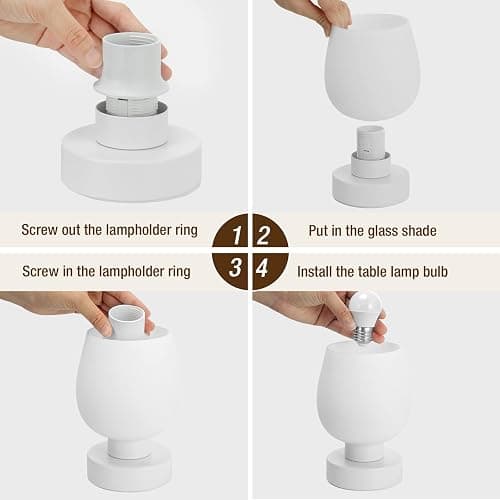 Touch Bedside Table Lamp Set of 2 - Small Bedside Lamp for Bedroom Living Room Night Stands, Desk Lamp with White Glass Shade for Small Spaces, 3 Way Dimmable, LED Bulbs, Gifts thumbnail 7