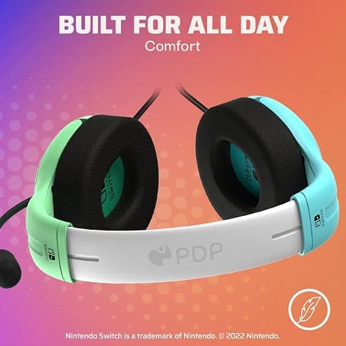 PDP AIRLITE Stereo Headset with Mic for Nintendo Switch/Switch Lite/OLED - Noise Cancelling Microphone, Lightweight, Soft Comfort On Ear Headphones, 3.5mm Jack - Animal Crossing Aloha Blue & Green thumbnail 3