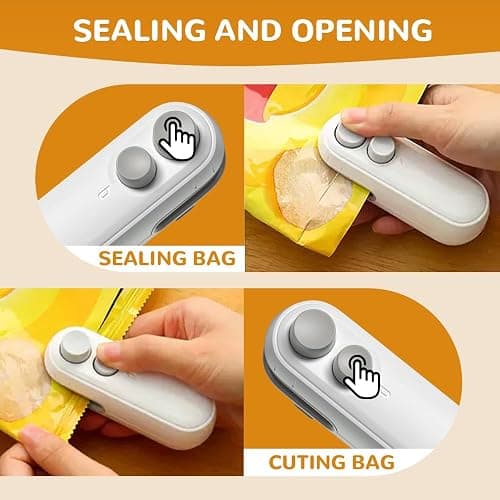 Mini Bag Sealer, 2025 Upgraded 2 in 1 Mini Bag Sealer with Cutter and Magnet, Rechargeable Mini Bags Sealer Portable Resealer Machine for Snack Plastic Bags Food Storage Travel (1, White) thumbnail 4