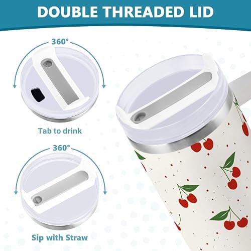 KUEJOP Cherry Print Pattern Stainless Steel Tumbler with Handle and Straw, Water Bottle Reusable Insulated Travel Mug, 40 Ounces thumbnail 6