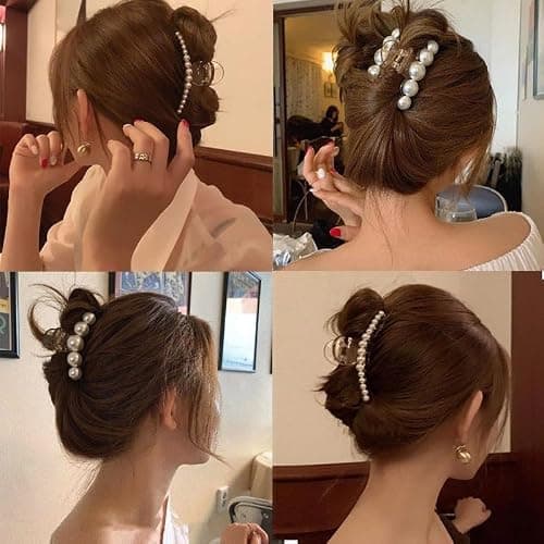 Hair Clips for Women, Large Pearl Hair Claw Clip Set Strong Hold No Slip, Banana Jaw Clip Barrettes, Hair Accessories Birthday Wedding Valentine's Day Gift for Girl Wife Styling Thick Thin (4 PCS) thumbnail 4