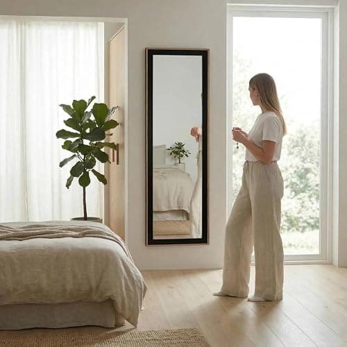 URBNLIVING Full-Length Wall Mirror 35x110cm – Vertical & Horizontal Mount, Bedroom, Hallway, Living Room (Black) thumbnail 3