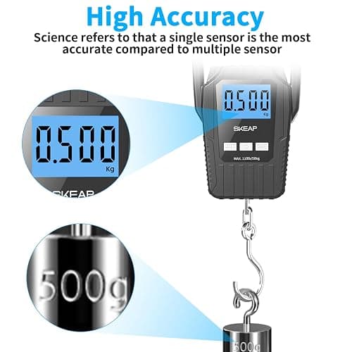 Digital Fish Scale Hanging Scale Fishing Scale, SKEAP 110lb/50kg Luggage Scale,Fish Weighing Scale, Upgrade Large Handle & Backlit LCD Display, Black,Fishing Gifts for Men,Black thumbnail 4