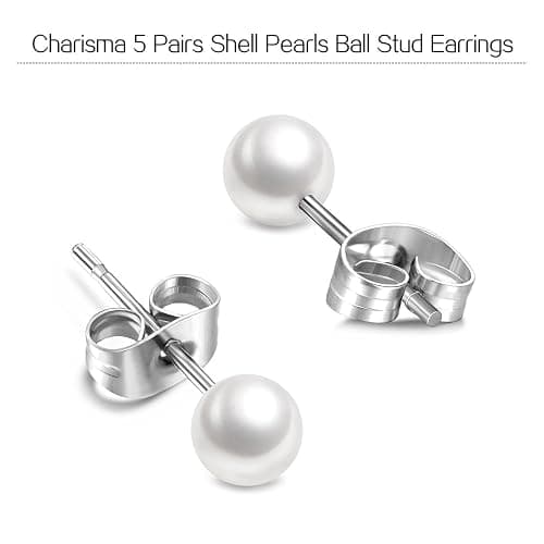 Charisma 3-7mm Composite Pearl Earrings Round Ball Pearls Stud Earrings Hypoallergenic 5 Pairs Mixed Sizes Imitation Pearl Earrings Set for Women thumbnail 2