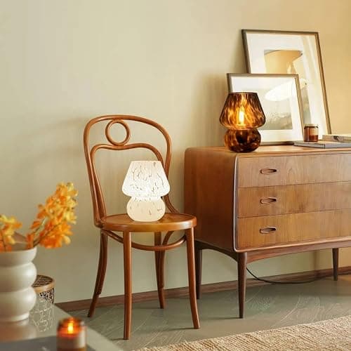 ONEWISH Mushroom Lamp Small Vintage Table Lamp for Bedroom Nightstand, Bedside Lamp Translucent Glass Stepless Dimmable, Murano Aesthetic Home Decor for Living Room Kitchen(Black) thumbnail 6