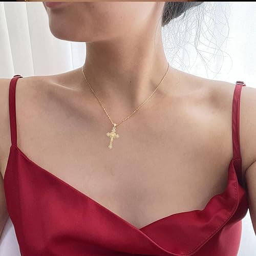 ZORVUJI Personalisierte Kette Jesus Kreuz Anhänger 18K Vergoldete Hypoallergene Zarte Halskette Modeschmuck für Frauen und Mädchen (Gold) thumbnail 5