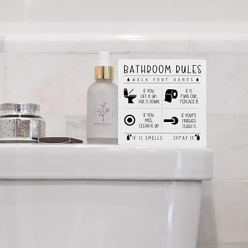 FUQWZ Funny Bathroom Wooden Box Sign, Farmhouse Rustic home Decor, House Decor For Restroom Toilet Washing Basin Shelf Table, Bathroom Rules Warning Sign, Gifts for Thanksgiving Christmas Easter(006) thumbnail 5