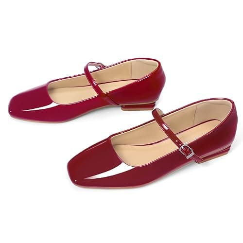 Lookyno Mary Jane Shoes Women Square Toe Mary Jane Flats Casual Ballet Flats with Ankle Strap Dressy Comfortable thumbnail 4