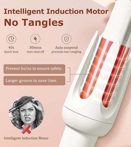 Auto Hair Curler, Automatic Curling Iron with 4 Temperature & 3 Timer, Automatic Shut-Off, Anti-Scald, Anti-Tangle Rotating Curling Wand for Hair Styling, White thumbnail 5
