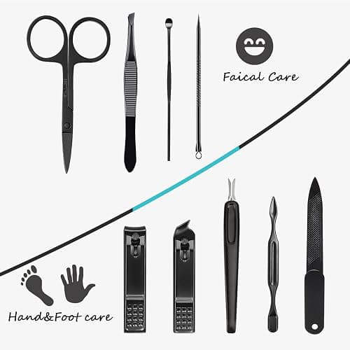 HANTEKAS Manicure Set 9 in 1 Stainless Steel, Nail Clippers Scissors Pedicure Tools Kit - Portable Travel Grooming Kit for Men and Women with Black/Blue Leather Case (Blue) thumbnail 5