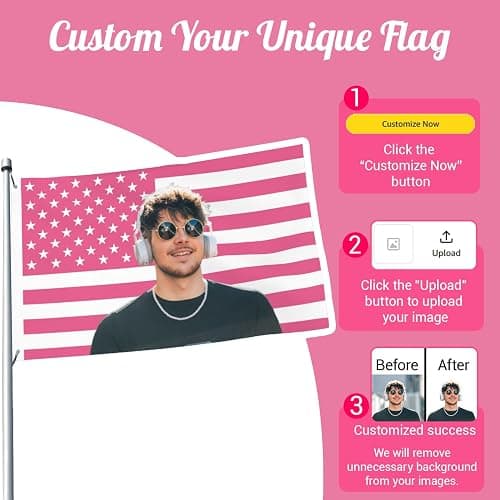 Custom Pink America Flag 3x5 Ft Personalized Flags with Photo Custom Funny Tapestry Poster for Indoor Outdoor Decor Gift for Family Friends College Students thumbnail 2