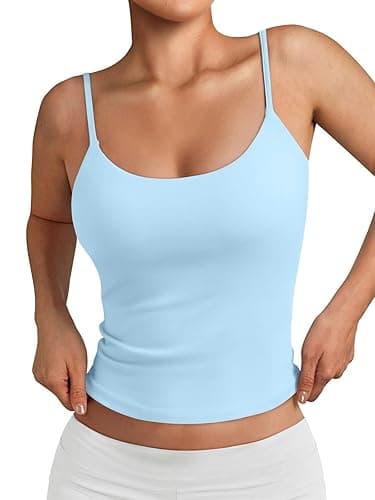 Trendy Queen Womens Spaghetti Strap Tank Top Summer Double Lined Workout Camisole Going Out Cute Tops Y2k Teen Girl Basic - Lightblue - Small