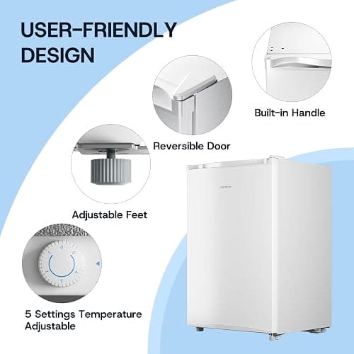 Upstreman 3.0 Cu.ft Small Mini Freezer Upright Freezer with Reversible Door, Fast Cooling, 5 Adjustable Thermostat, Stand Up Freezers with Ice Trays Defrosting Tools for Home, Dorm (White) thumbnail 4