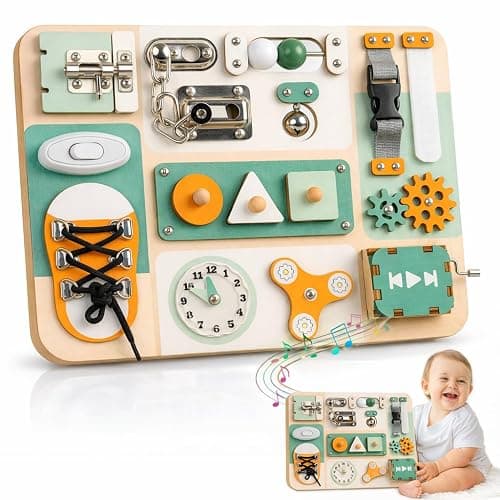 KALOTOYS Montessori Busy Board for Baby & Toddlers 1-3 | Wooden Sensory Activity Board with 13 Activities, Real Metal Locks & Latches | Fine Motor Skills Educational Toy for 1 2 3 Year Old - Image 1