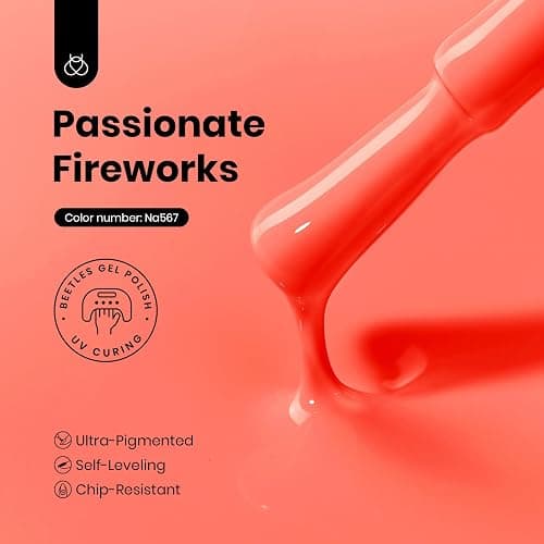 Beetles Coral Orange Gel Polish - 8ML Hema Free Neon Bright Orange Peach Coral Gel Polish Summer Nails Passionate Fireworks Soak Off UV Colorful Bottle Nail Art Manicure thumbnail 3