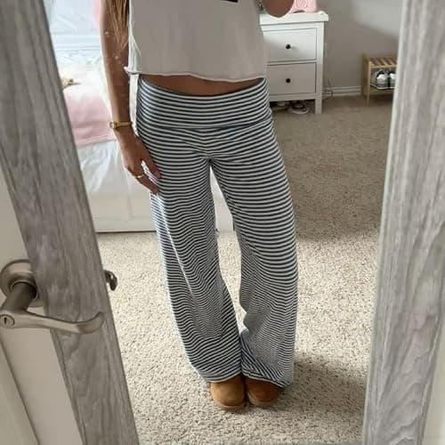 Keliholiyu Fold Over Leggings Women Y2K Foldover Wide Leg Low Waist Flare Sweatpants Lounge Yoga Pants Baggy Bell Bottom thumbnail 5