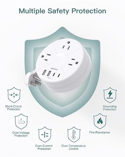 Addtam Travel Esstentials - Cruise Approved Power Strip with 5ft Retractable Cord, Ultra Thin Flat Plug, 3 Outlets 4 USB (2 USB C), Non Surge Protector for Travel/Cruise/Home/Dorm/Office, ETL Listed thumbnail 7
