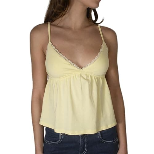 Women Y2k Babydoll Cami Top Sexy Lace Ruffle V Neck Spaghetti Strap Peplum Tank Tops Coquette Going Out Streetwear - Image 1