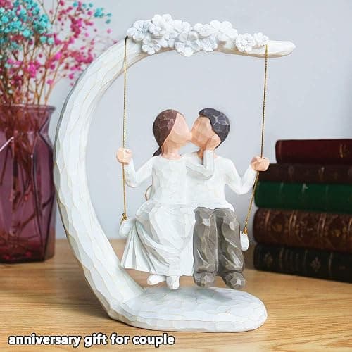 jinhuoba Romantic Wedding Couple Figurines, Hand Painted Loving Together Sculpture, Best Valentine Marriage Anniversary Weddings Engagement Gifts for Couple Wife Women Her thumbnail 2
