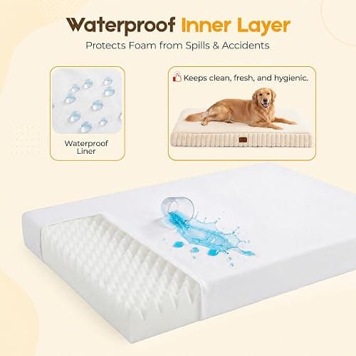 Orthopedic Dog Bed for Extra Large Dog, Waterproof Pet Bed for Crate,Non-Slip Bottom and Egg-Crate Foam with Removable Washable Cover Crate Bed,Cream,41"x27"x4" thumbnail 5