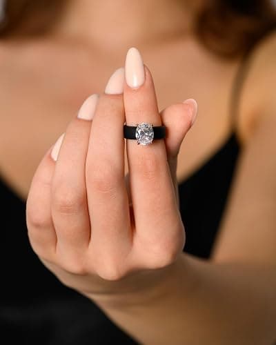 Rinfit Silicone Ring with Stone - Oval Cut Cubic Zirconia Solitaire Engagement Ring for Women - Rubber Wedding Bands - Patented Design thumbnail 5