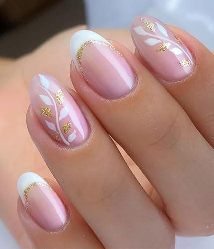 JMEOWIO Gel Nail Stickers Leaves White French Tip Semi Cured Gel Nail Strips Wraps UV/LED Nails Art Design Decoration Accessories - Image 1