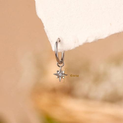 Small Cartilage Rook Helix Piercing Hoop Starburst Dangle Earrings Jewelry For Women With CZ 14K Gold Plated Huggie Stainless Steel thumbnail 2