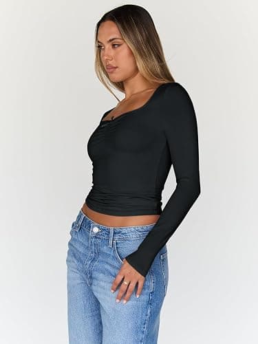 Trendy Queen Womens Long Sleeve Tops Going Out Top Trendy Cute Shirt Y2k Clothes Fashion Clothing Fall Outfits 2025 thumbnail 4