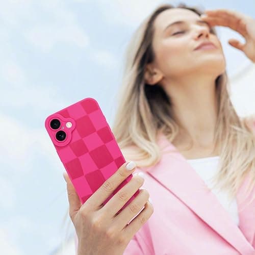 KANGHAR Compatible with iPhone 16 Case Checkered -Hot Pink | Silicone Cute Pattern, Camera Protection Soft Slim Phone Case for Girls Women thumbnail 6