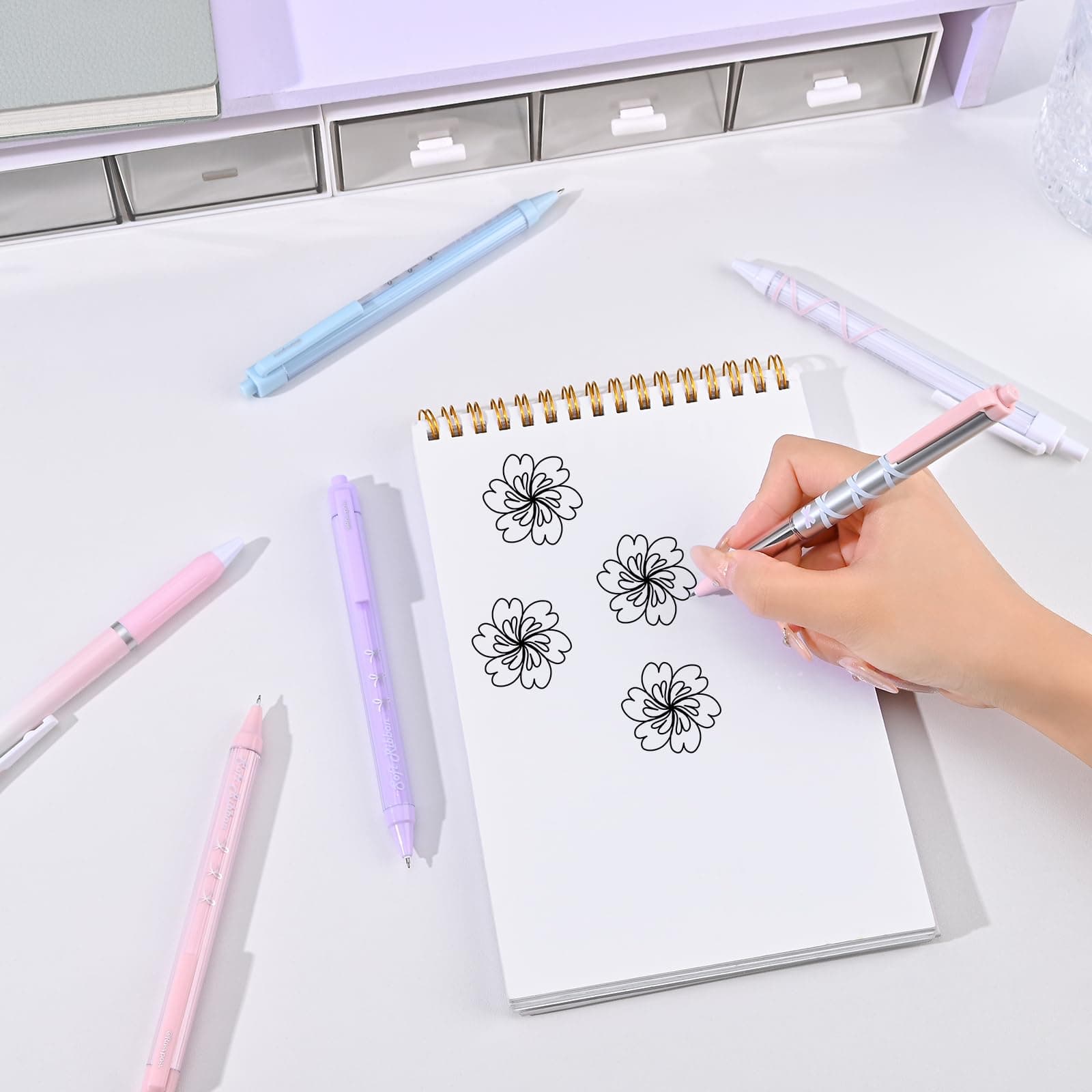 BAYTORY 8Pcs Gel Pens, Aesthetic Pens, Pastel Pen, Fine Point 0.5 mm Pens for Journaling, Retractable Quick Dry Black Ink, Smooth Writing for Office School Supplies (Pink Series) thumbnail 7