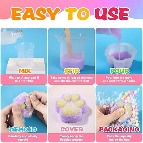 JOICEE Taba Squishy Kit, DIY Squishy Making Kit 18OZ 1:1 AB Liquid Silicone with 6 Molds for Make Your Own Super Soft Squishies Maker Kits Birthday Holiday Gifts Party Favors thumbnail 4