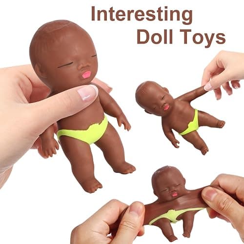 2 Pack Squeeze Stress Doll Toys, Cute Little Baby Doll Fidget Toys, Stress Relief Sensory Squishy Toys for Kids Adults (Black) thumbnail 6