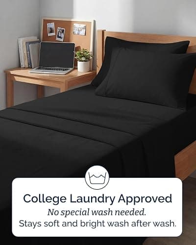 Extra Deep Twin XL Sheet Set - 4 Piece College Dorm Bed Sheets Set with Extra Deep Pockets - Ultra-Soft, Comfy & Breathable Bedding for Women, Men, Kids & Teens - Wrinkle Free & Fade Resistant - Black thumbnail 7