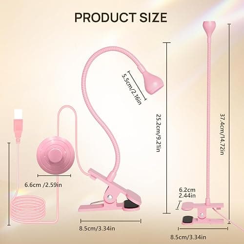 AORAEM UV LED Nail Lamp, Quick Drying UV Light for Gel Nails Foot Control LED Nail Cure Lamp, Flash Cure Light with Gooseneck and Clamp for Gel Nails, Pink thumbnail 3