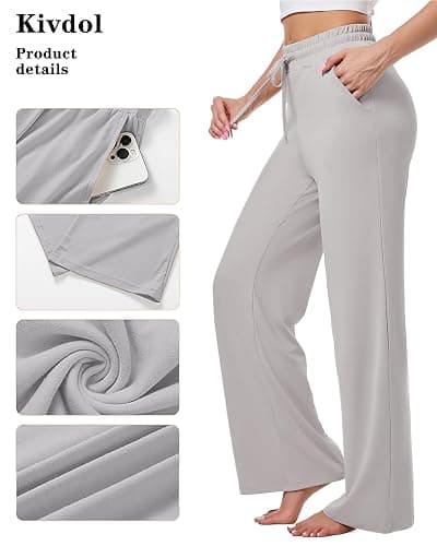 Kivdol 3 Pack Womens Yoga Sweatpants Wide Leg Lounge Pajamas Pants Drawstring Workout Comfy Joggers Sweatpants Pants Pockets thumbnail 4