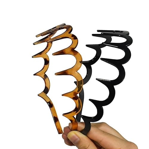 TOSEFES 2025 Zigzag Headbands for Women, 2-Pack U-Shaped Hair Comb Headbands, Non-Slip Slick-Back Hair Accessories, Black & Tortoise Recycled Plastic, Teeth Hairband for Everyday Styling & Workout thumbnail 6
