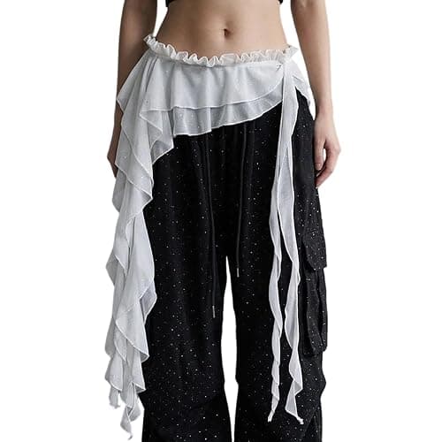 Women Lace Cover Up Skirt Y2k Hip Scarf Belt Tie Side Sheer Lace Wrap Skirt Asymmetrical Flowy Layered Skirts - Image 1