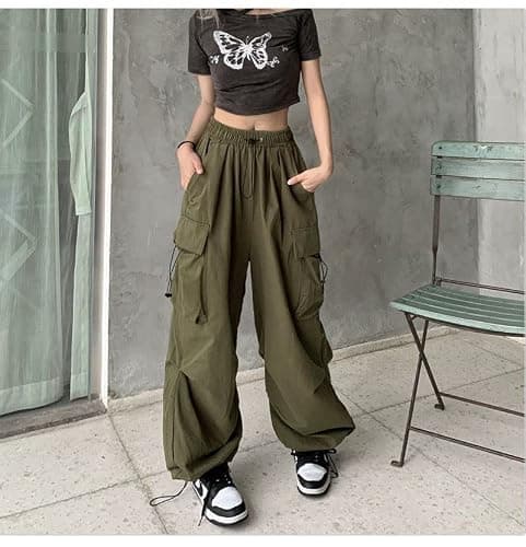 Women Cargo Pants Baggy Y2K Clothing Multi Pockets High Waist Loose Straight Leg Pants Vintage Grunge Aesthetic Clothes thumbnail 2