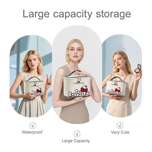 Vimanllie Makeup Bag Large Waterproof Cosmetic Bag with Dedicated Brush Holder, Cute Printed Makeup Organizer for Women Traveling,Portable Toiletry Bag for Girls thumbnail 5