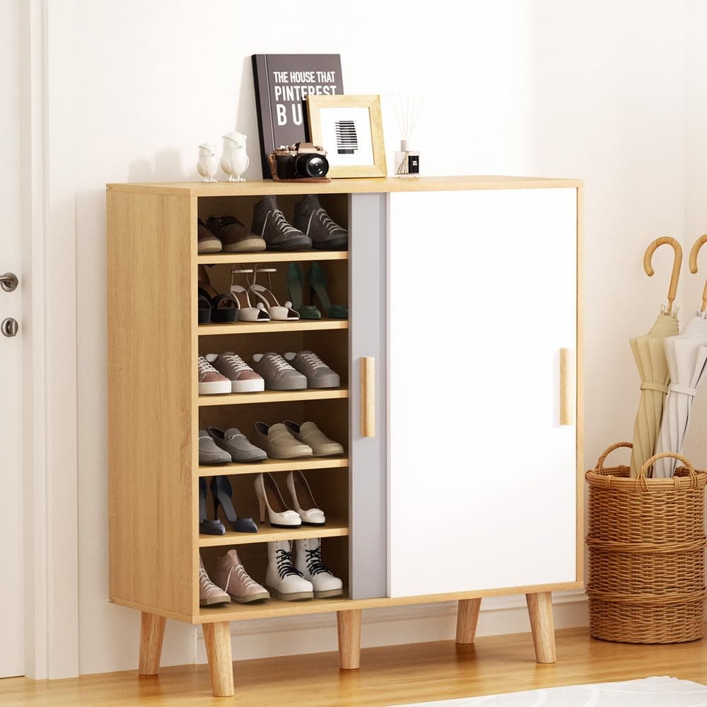 Artiss Shoe Cabinet Shoes Storage Rack 30 Pair Organiser Sliding Doors 6-Tier - Image 1