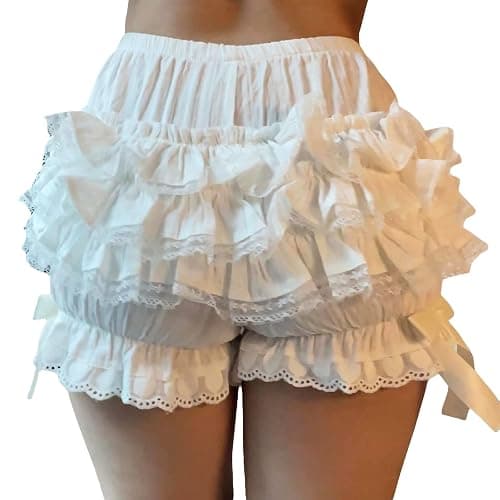 Acrawnni Y2k Damen-Shorts, Lolita, mehrlagige Pumphose, süße Rüschen, Spitzenbesatz, Kürbishose, elastische Taille, Mini-Shorts, Unterwäsche thumbnail 4