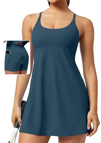 Ewedoos Athletic Tennis Dress for Women with Shorts Underneath Easy Peezy U Neck Adjustable Straps Active Workout Dress - Image 1