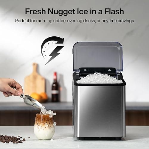 Typhur Fast Nugget Ice Maker Countertop with Self-Cleaning Pump, 35lbs/24H Crushed Pebble Ice Machine with Pellet Ice, 8 Packs Cleaner, Dual Ice Scoops for Home, Kitchen, Party, RV, Stainless Steel thumbnail 5