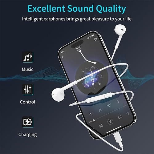 2 Packs Wired Headphones for iPhone Earbuds [Plug and Play,No Bluetooth] Built-in Mic & Volume Control Noise Reduction Earphones for iPhone 14/13/12/11/XR/XS/X/8/7/SE/Pro/Pro Max, Support All iOS thumbnail 5