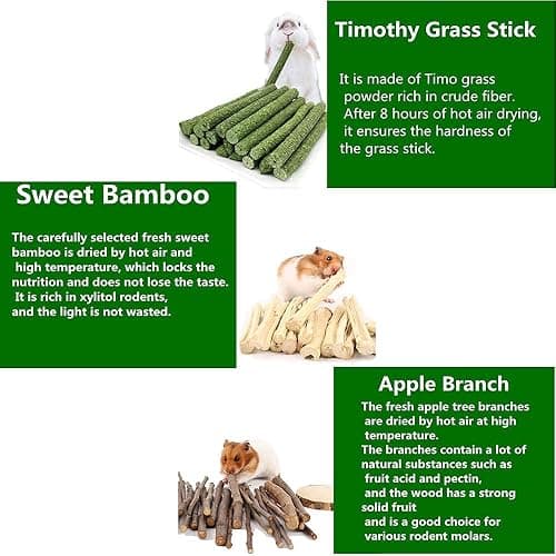 Dbeans Flourithing 150g 3 Types of Combined Chew Toys Molar Sticks Sweet Bamboo Apple Branch Timothy Grass for Pets Chinchilla Squirrel Gerbil Hamster Squirrel Guinea Pigs thumbnail 7