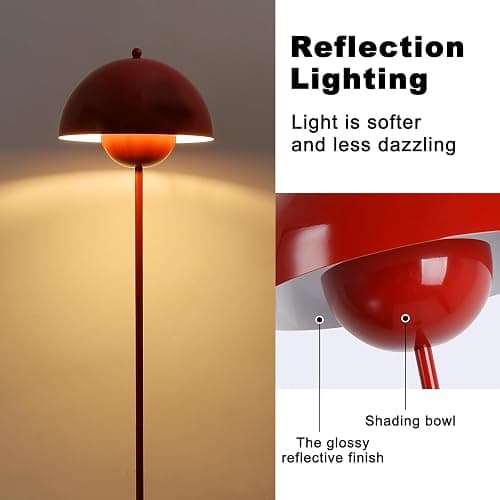COSYLUX Modern Floor Lamp for Living Room, Industrial Tall Standing Lamp for Bedroom, Metal Shade Reflecting Light Reading Floor Lamp for Office, Nursery Room, Corner(Dark Red) thumbnail 4